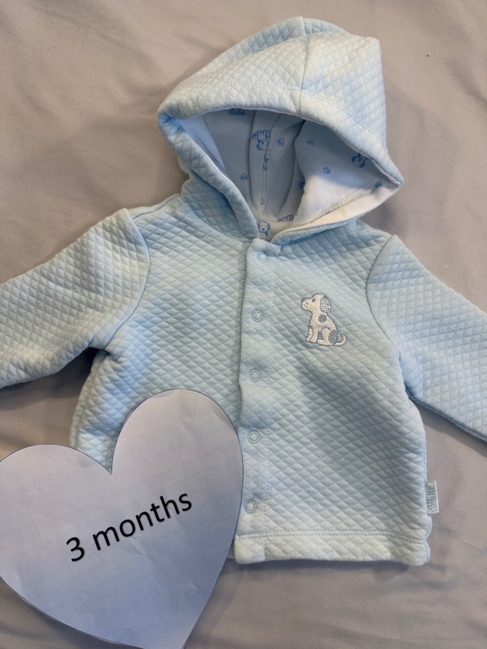 3M Quilted Baby Hoodie with Dog Embroidery
